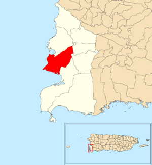 Location of Pedernales within the municipality of Cabo Rojo shown in red