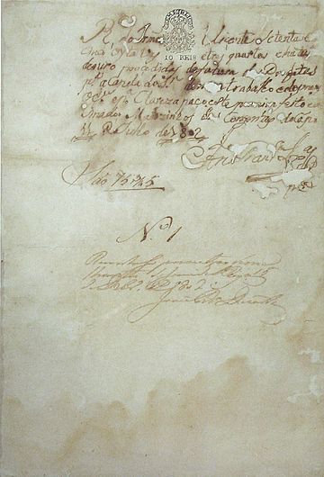 Recibo autógrafo de Aleijadinho - 1802