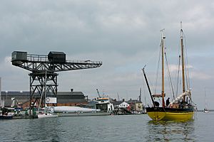 Cowes Crane and 100yr old Lugger