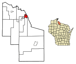 Location of Hurley in Iron County, Wisconsin.