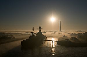 USS TexasSan Jacinto Park in Fog