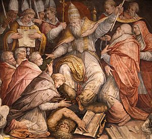 Giorgio Vasari, Scomunica di Federico II da parte di Gregorio IX, 1572-73, 03 (cropped)
