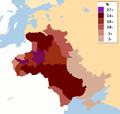 Map showing percentage of Jews in the Pale of Settlement and Congress Poland, c. 1905