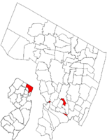Map highlighting South Hackensack's location within Bergen County. Inset: Bergen County's location within New Jersey.