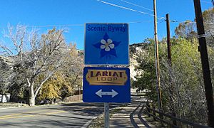 Scenic Byway, Lariat Loop sign, Morrison, CO