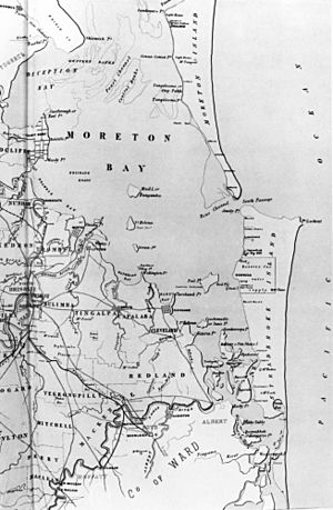 StateLibQld 1 120628 Map of Moreton Bay and surrounding land masses, ca. 1886
