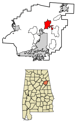 Location of Jacksonville in Calhoun County, Alabama.
