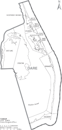 Map of Dare County North Carolina With Municipal and Township Labels