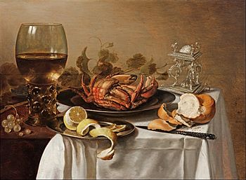 Pieter CLAESZ. - A still life with a roemer, a crab and a peeled lemon - Google Art Project