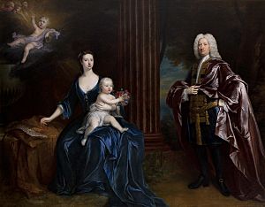 Sir Nathaniel Curzon (1676–1758), 4th Bt Curzon, with His Wife, Mary Assheton (1695–1776), Lady Curzon, and Their Son Nathaniel (1726–1804), Later Nathaniel Curzon, 1st Baron Scarsdale, by Jonathan Richardson the Elder