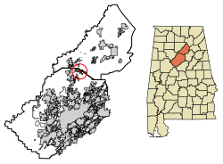 Location of Trafford in Blount County and Jefferson County, Alabama.
