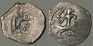 Coin of Casimir IV Jagiellon with the Columns of Gediminas and Vytis (Pahonia)