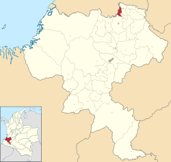 Location of the municipality and town of Villarrica, in the Cauca Department of Colombia.