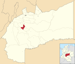 Location of the municipality and town of Granada, Meta in the Meta Department of Colombia.