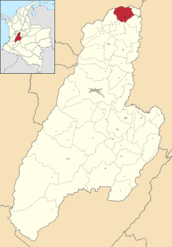 Location of the municipality and town of Mariquita, Tolima in the Tolima Department of Colombia.