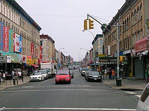 Knickerbocker Avenue in 2006. It is a main shopping street south of Maria Hernandez Park.