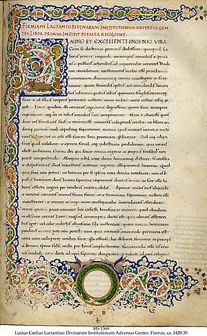 Lactantius, Divinarum institutionum ... liber primus, manuscript, Florence 1420-1430 ca