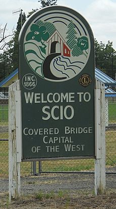 Scio, Oregon, welcome sign