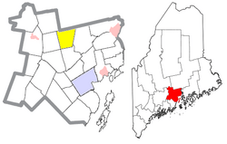 Location of Jackson (in yellow) in Waldo County and the state of Maine