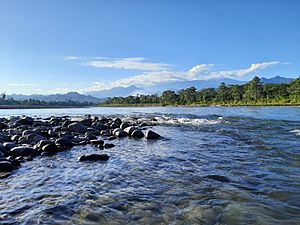 Kameng River in Nameri National Park with Himalayas in background