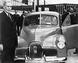 NAA A1200 L84254 Ben Chifley at the launching of the first mass-produced Australian car 1948