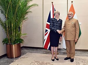 Prime Minister Narendra Modi meeting British PM Theresa May at the 2016 G20 Summit