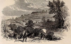 The Civil War in America, Munson's Hill, with the Earthwork thrown up by the Confederates in front of the Union Lines, Virginia - ILN 1861 (14757687606) (cropped)