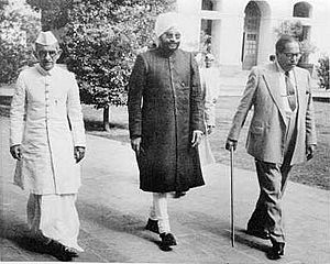 (From left) Kanhaiyalal M. Munshi, Sardar Baldev Singh and Dr. Babasaheb Ambedkar on the Greeneries of Indian Parliament..jpg