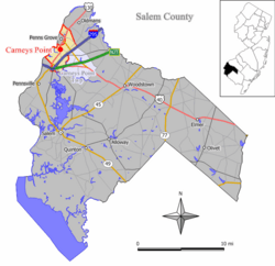 Map of Carneys Point in Salem County. Inset: Location of Salem County in New Jersey.