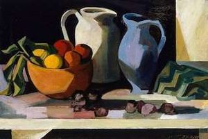 Jean Bellette's painting "Still life with wooden bowl" (c.1954)