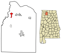 Location of Town Creek in Lawrence County, Alabama.