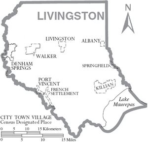 Map of Livingston Parish Louisiana With Municipal Labels