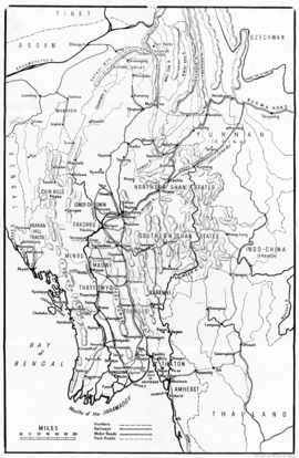 Burma - Map of Frontiers, Railways, Motor Roads, and Pack Roads (UK World War II poster), circa 1941 (44268345)
