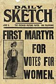 Front page of the Daily Sketch with a photograph of Davison, and the headline "First Martyr for Votes for Women"