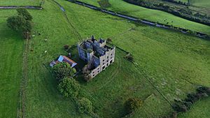 Drone shot of Ogilbys Castle Donemana
