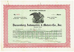 Duesenberg Automobile & Motors Co. 1921 ad interim