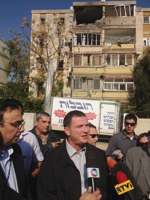 Flickr - The Israel Project - Israel Information Minister Yuli Edelstien briefs reporters where 3 civilians were killed by a Hamas rocket.
