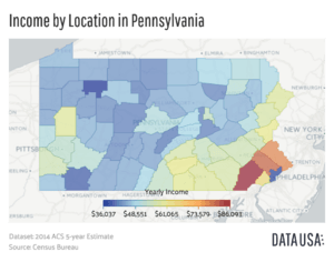 Geo Map of Income by Location in Pennsylvania