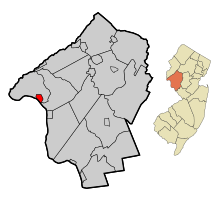 Map of Milford in Hunterdon County. Inset: Location of Hunterdon County in the State of New Jersey.