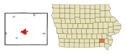 Location of Fairfield within Jefferson County and Iowa