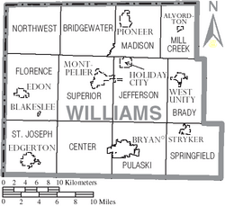Map of Williams County Ohio With Municipal and Township Labels
