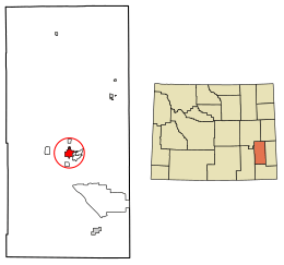 Location of Wheatland in Platte County, Wyoming.