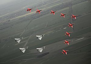 Red Arrows and Typhoons flypast for 90th Anniversary of the RAF MOD 45147908