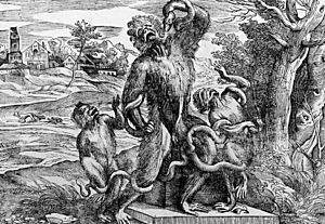 Caricature of the Laocoon group as apes