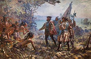 Jacques Cartier meeting the Indians at Stadacona in 1535, by Suzor-Coté (1907)