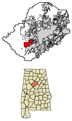 Location of Hueytown in Jefferson County, Alabama.