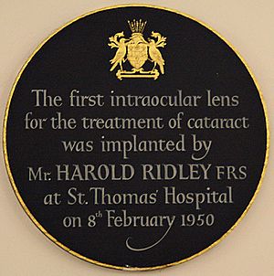Plaque for Harold Ridley's first intraocular lens at St Thomas' Hospital