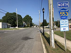 2018-08-08 09 02 27 View north along Cumberland County Route 553 (Main Street) at Memorial Avenue in Commercial Township, Cumberland County, New Jersey