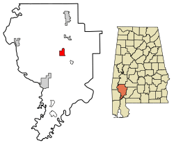 Location of Grove Hill in Clarke County, Alabama.
