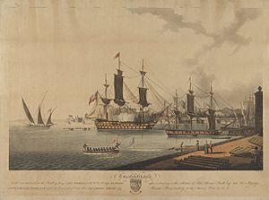 Constantinople. North view, taken from the Artillery Quay (called Tophana) with H.B.M's ships Le Tigre and La Bonne Citoyenne under the command of Sir Sidney Smith, 1799 RMG S4867
